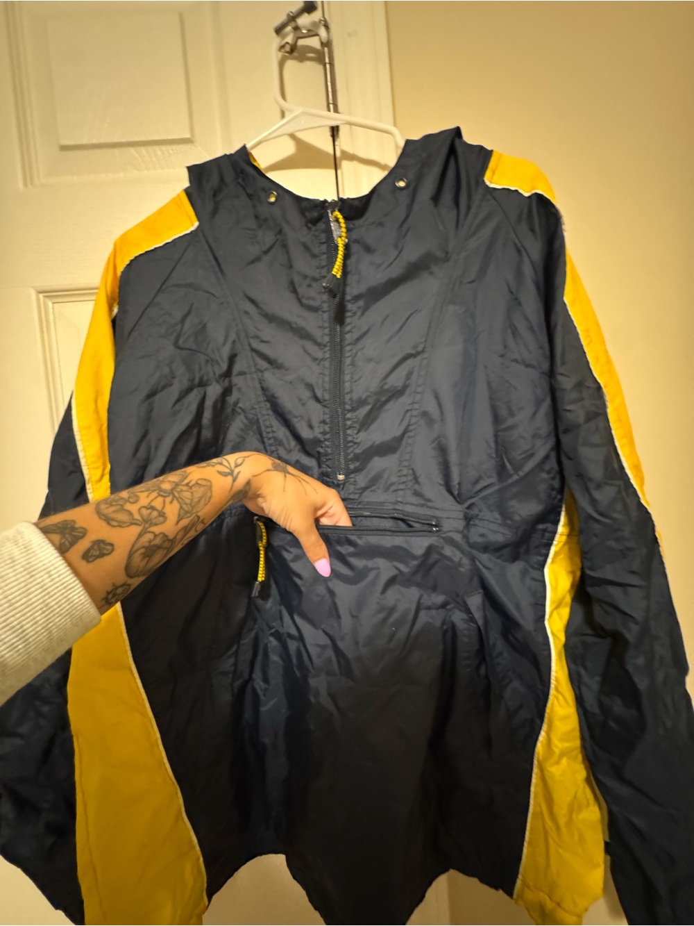 GAP Navy and Yellow Men's Hooded Anorak Rain Jacket - Picture 2 of 5